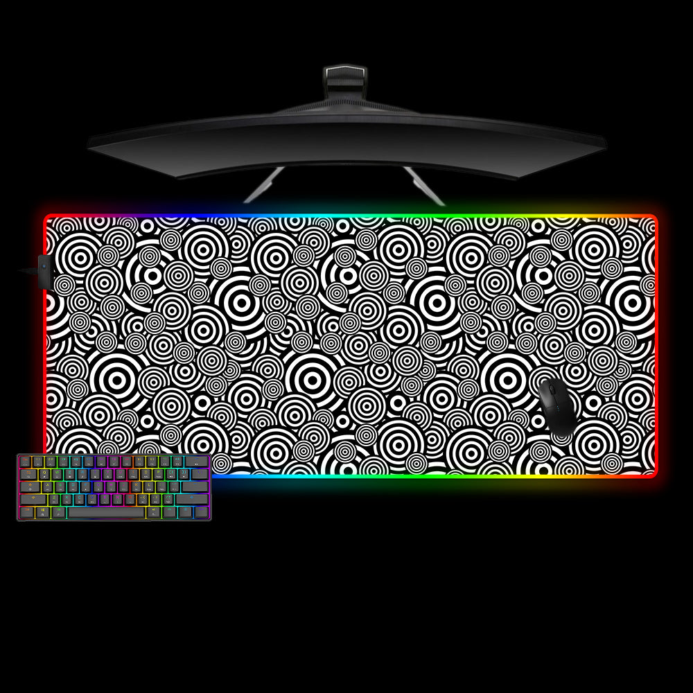 Hypno Circles Design Large Size RGB Lit Gaming Mouse Pad, Computer Desk Mat