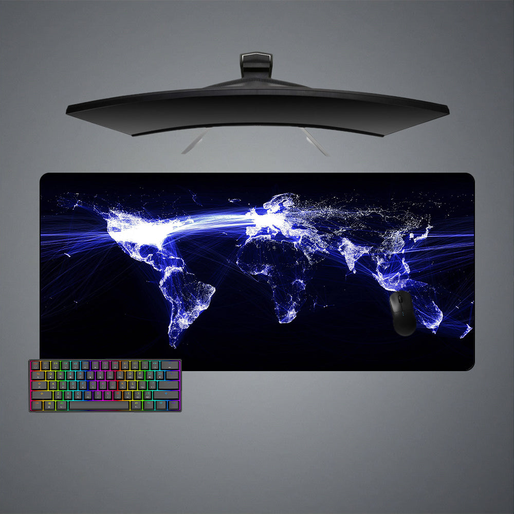 Information Exchange World Map Design XL Size Gaming Mouse Pad, Computer Desk Mat