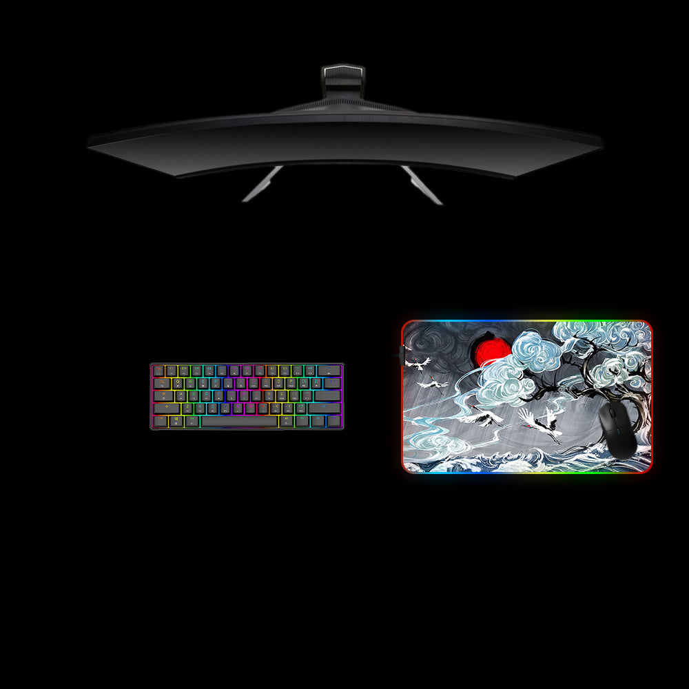 Japanese Wave Design Medium Size RGB Lighting Gamer Mouse Pad, Computer Desk Mat