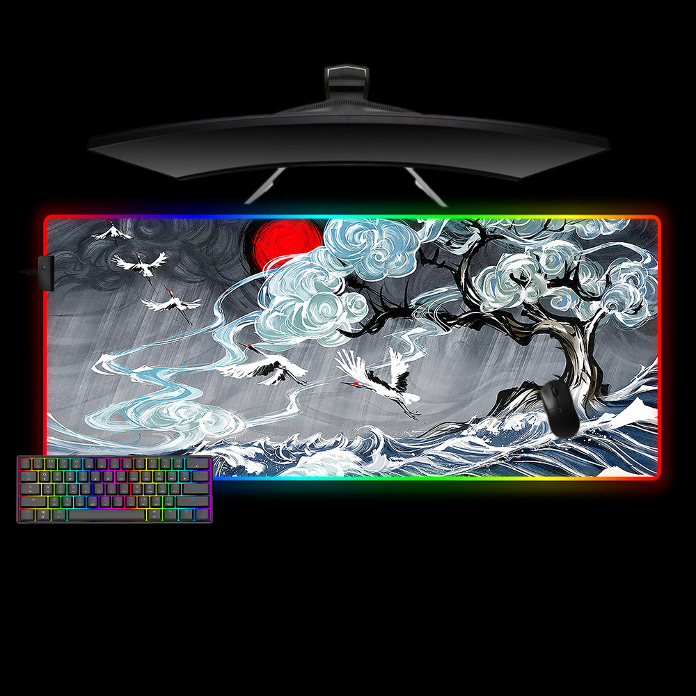 Japanese Wave Design XL Size RGB Lighting Gamer Mouse Pad, Computer Desk Mat