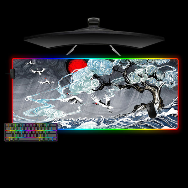 Japanese Wave Design XL Size RGB Lighting Gamer Mouse Pad, Computer Desk Mat