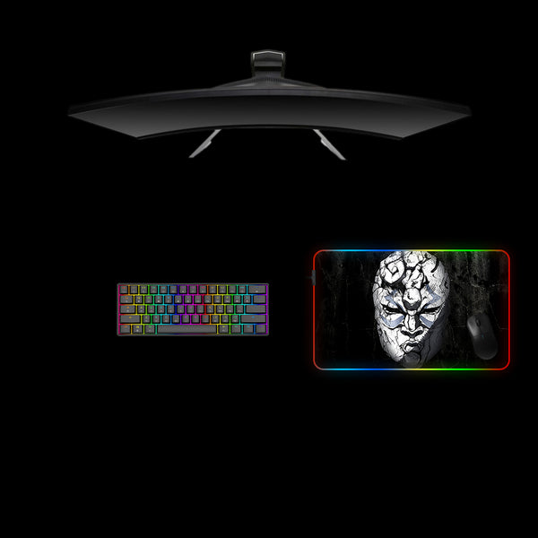 Medium size RGB lit gamer mousepad with Jojos Bizarre Adventure Stone Mask printed design
