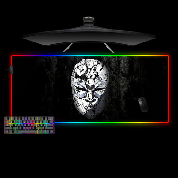 XXL size RGB lit gamer mousepad with Jojos Bizarre Adventure Stone Mask printed design