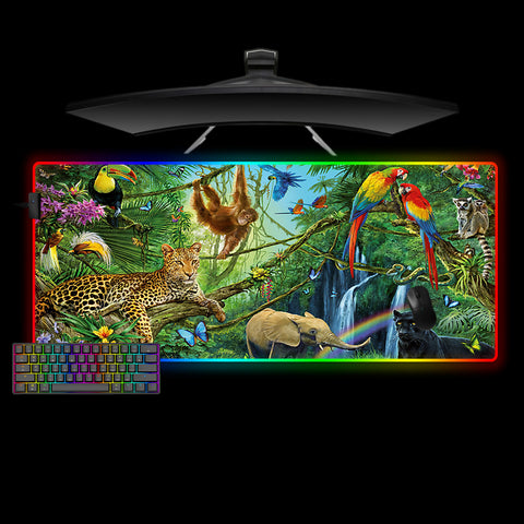 Jungle Animals Design XXL Size RGB Lit Gamer Mouse Pad, Computer Desk Mat