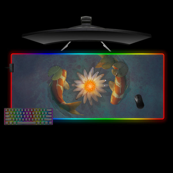 Koi Fish Design Large Size RGB Illuminated Gaming Mouse Pad, Computer Desk Mat