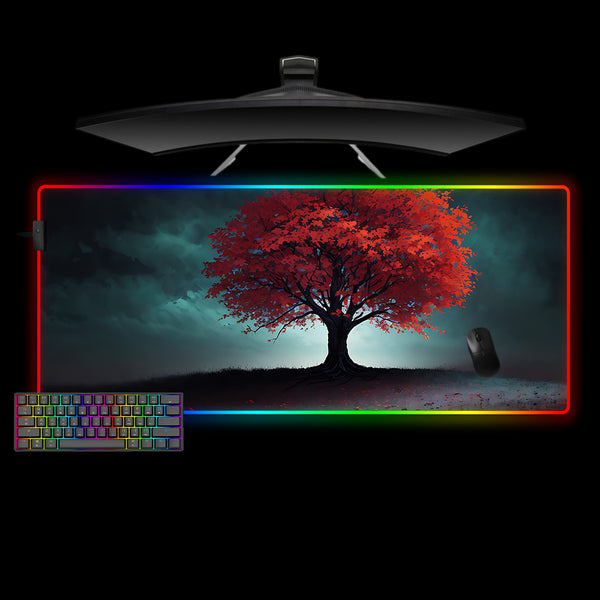 Lone Red Tree Painting Design Large Size RGB Illuminated Gaming Mousepad