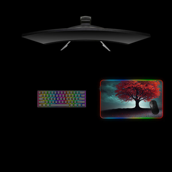 Lone Red Tree Painting Design Medium Size RGB Illuminated Gaming Mousepad
