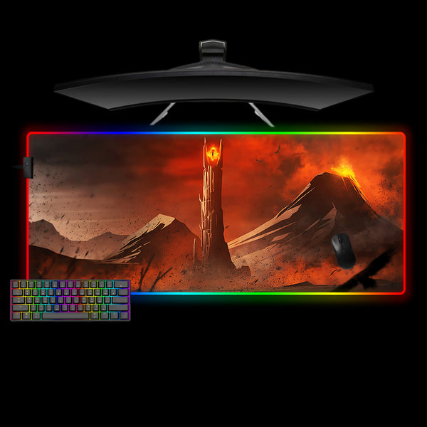 Lord of the Rings Tower of Sauron Design XXL Size RGB Illuminated Gaming Mouse Pad, Computer Desk Mat