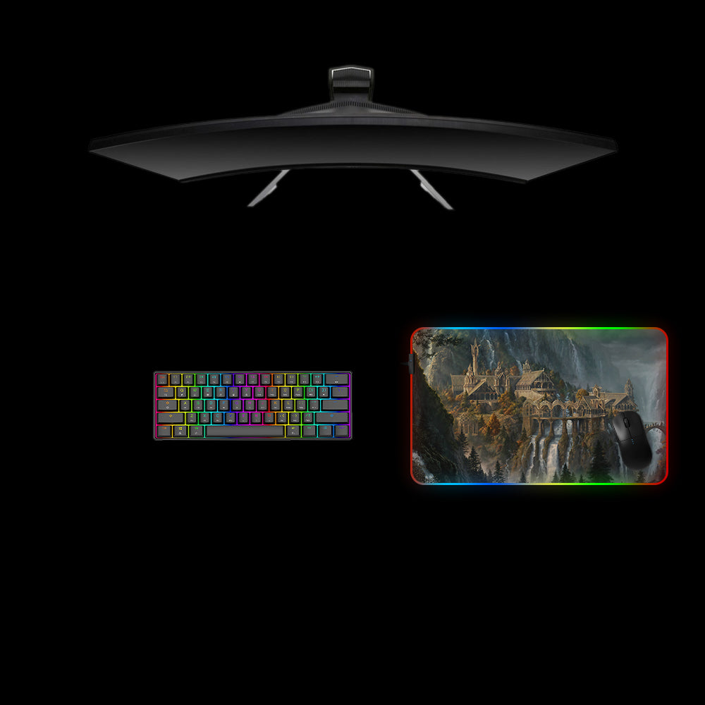 Lord of the Rings Rivendell Design Medium Size RGB Illuminated Gaming Mouse Pad, Computer Desk Mat