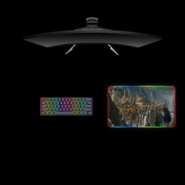 Lord of the Rings Rivendell Design Medium Size RGB Illuminated Gaming Mouse Pad, Computer Desk Mat