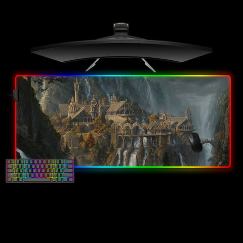 Lord of the Rings Rivendell Design XXL Size RGB Illuminated Gaming Mouse Pad, Computer Desk Mat