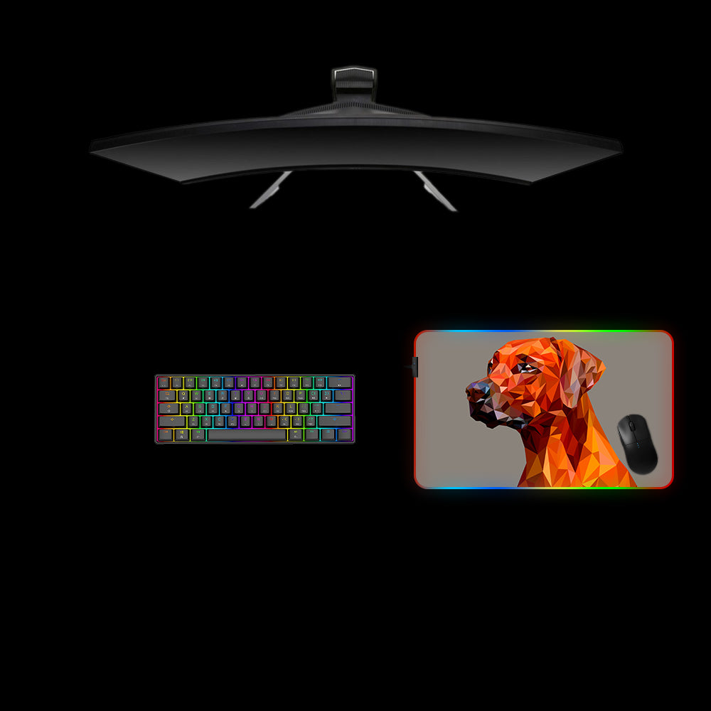 Low Poly Dog Design Medium Size RGB Light Gaming Mouse Pad, Computer Desk Mat