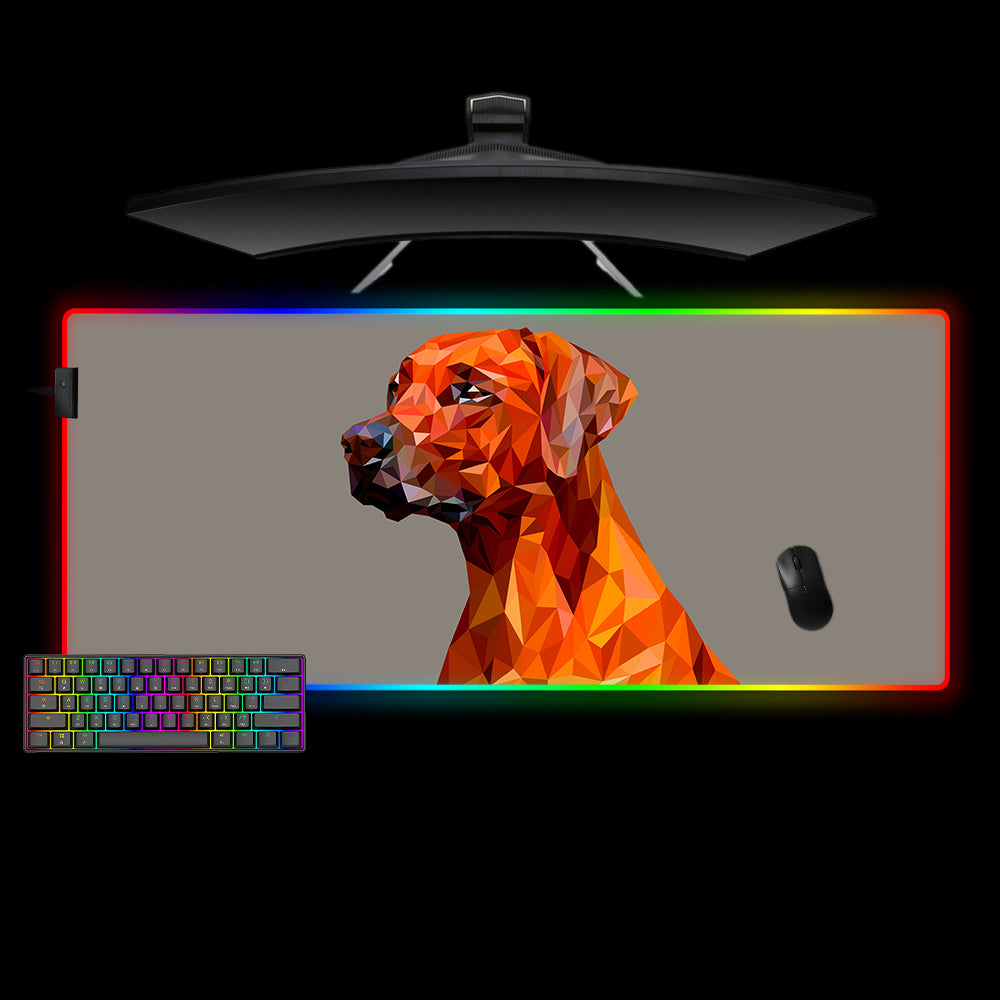 Low Poly Dog Design XL Size RGB Light Gaming Mouse Pad, Computer Desk Mat