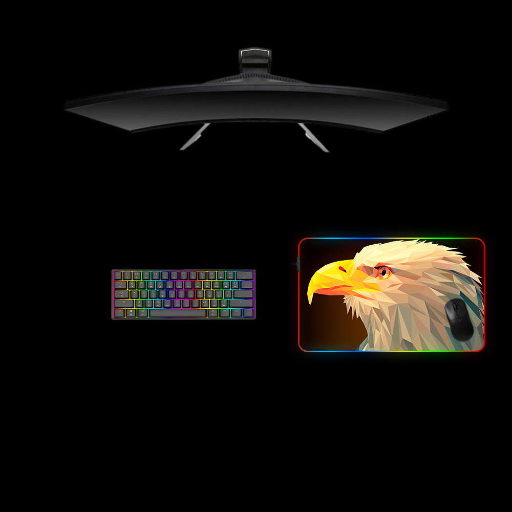 Low Poly Eagle Design Medium Size RGB Light Gamer Mouse Pad, Computer Desk Mat
