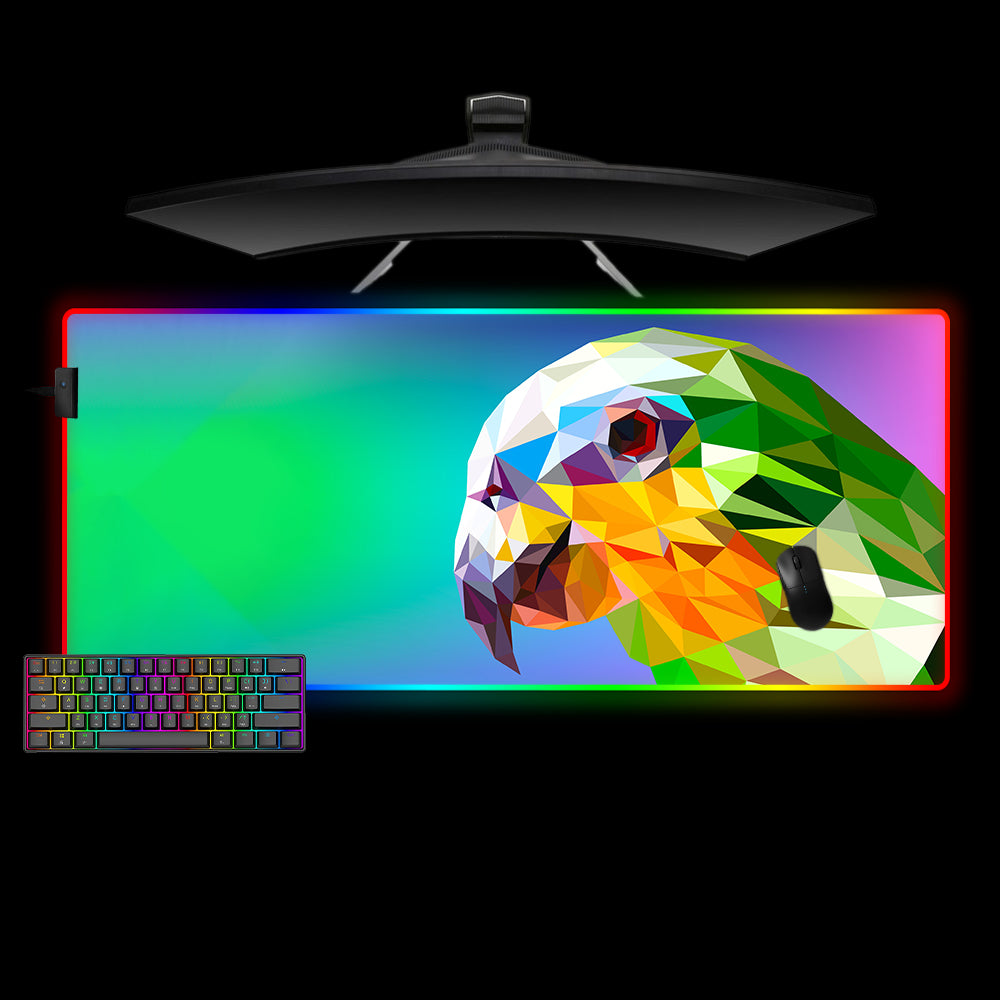 Low Poly Green Parrot Design XL Size RGB Light Gaming Mouse Pad, Computer Desk Mat