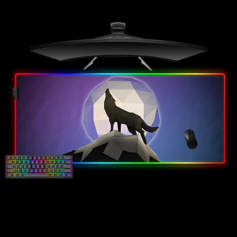 Low Poly Howling Wolf Design XXL Size RGB Light Gaming Mouse Pad, Computer Desk Mat