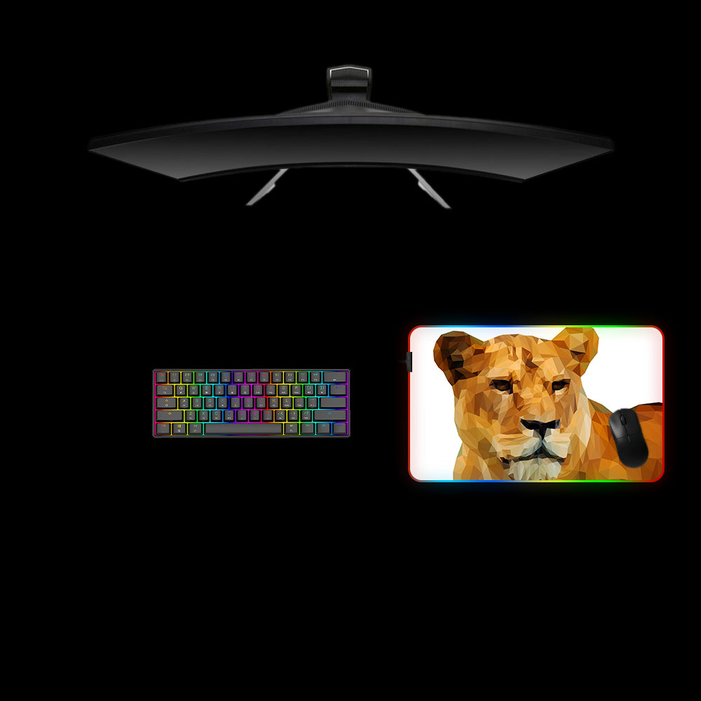 Low Poly Lion Design Medium Size RGB Light Gaming Mouse Pad, Computer Desk Mat