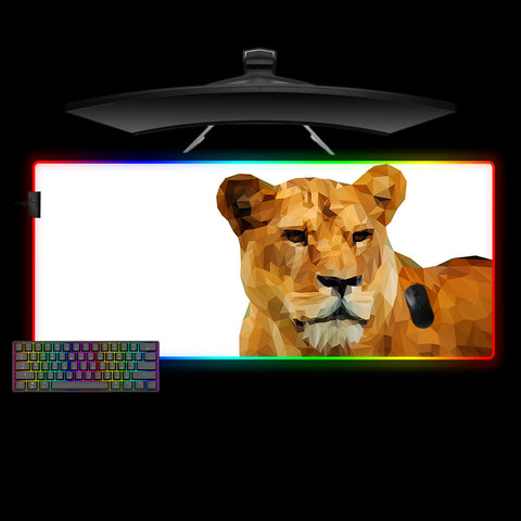 Low Poly Lion Design XL Size RGB Light Gaming Mouse Pad, Computer Desk Mat