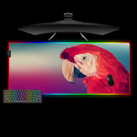 Low Poly Red Parrot Design XL Size RGB Light Gaming Mouse Pad, Computer Desk Mat