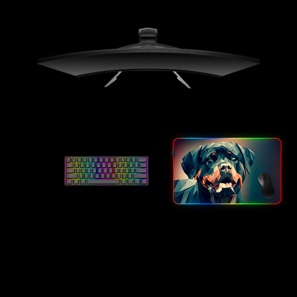 Low Poly Rottweiler Design Medium Size RGB Light Gaming Mouse Pad, Computer Desk Mat