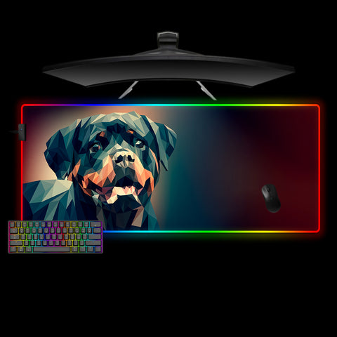 Low Poly Rottweiler Design XL Size RGB Light Gaming Mouse Pad, Computer Desk Mat