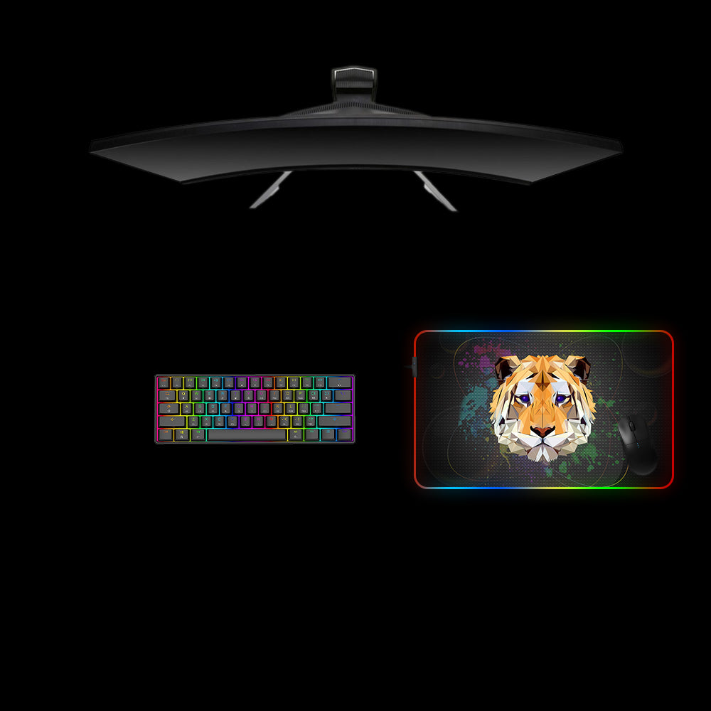 Low Poly Tiger Design Medium Size RGB Light Gaming Mouse Pad, Computer Desk Mat