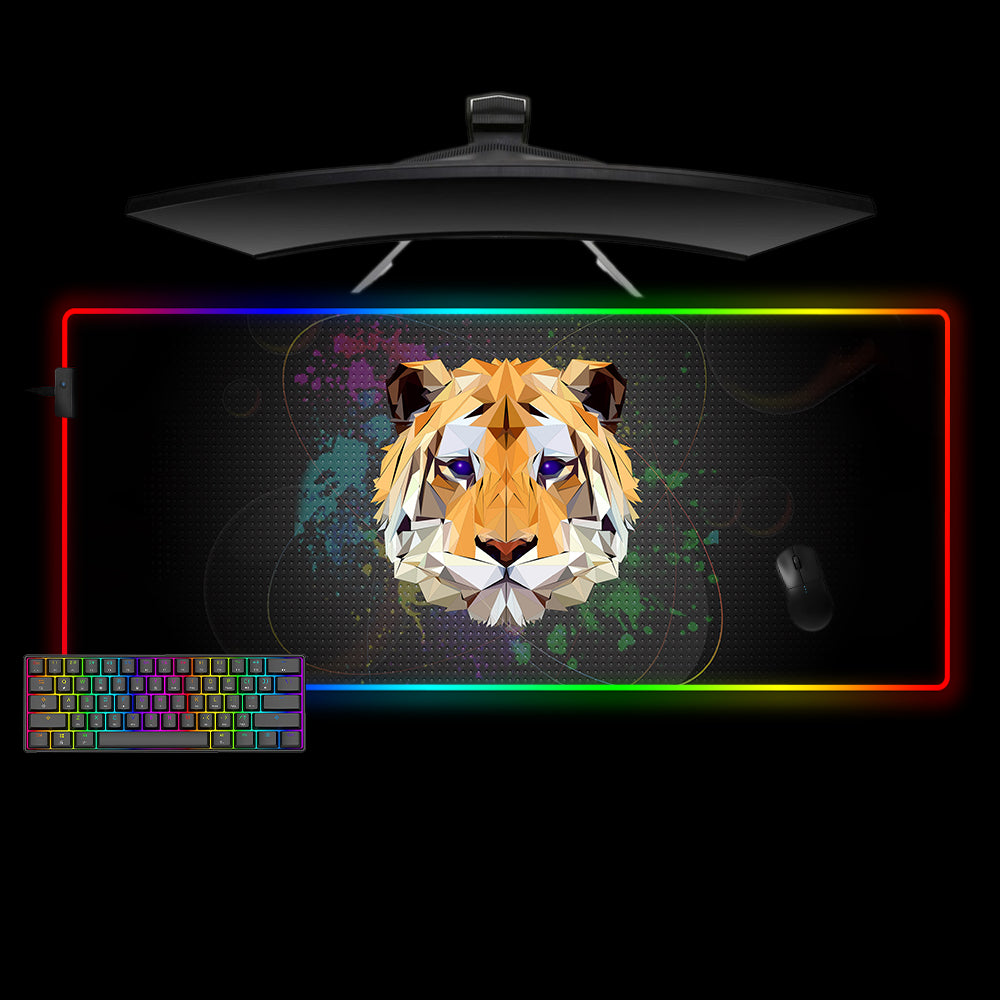 Low Poly Tiger Design XL Size RGB Light Gaming Mouse Pad, Computer Desk Mat
