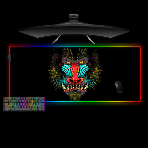 Mandrill Ape Design Large Size RGB Light Gamer Mouse Pad, Computer Desk Mat