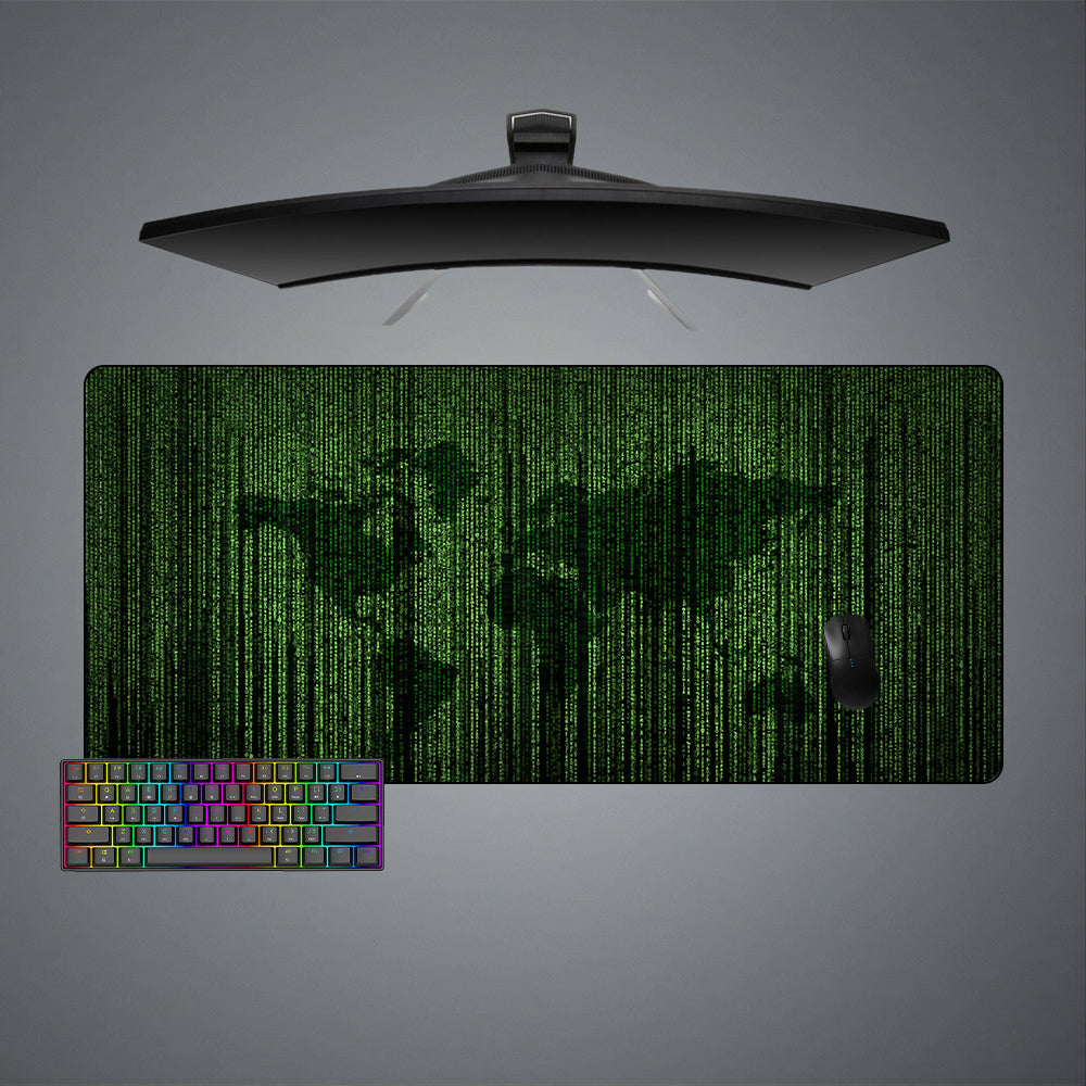 Matrix Code World Map Design XXL Size Gamer Mouse Pad, Computer Desk Mat
