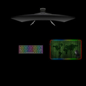 Matrix Code World Map Design Medium Size RGB Illuminated Gamer Mouse Pad, Computer Desk Mat