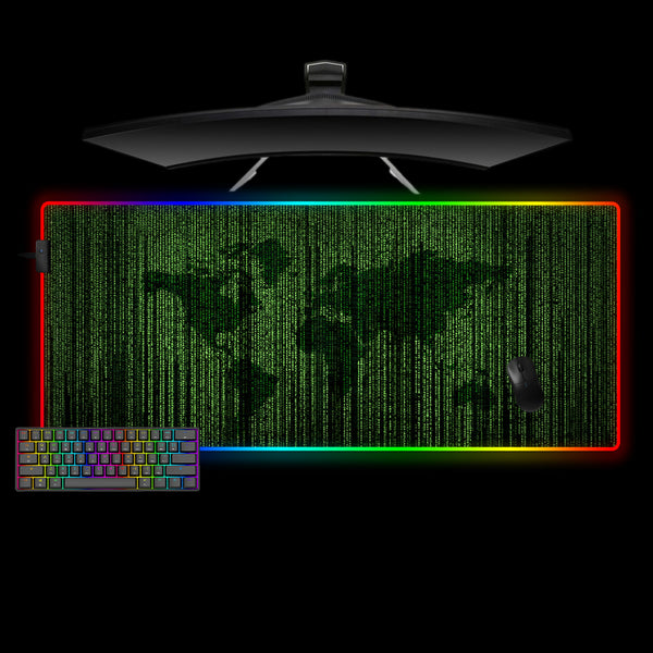 Matrix Code World Map Design XXL Size RGB Illuminated Gamer Mouse Pad, Computer Desk Mat