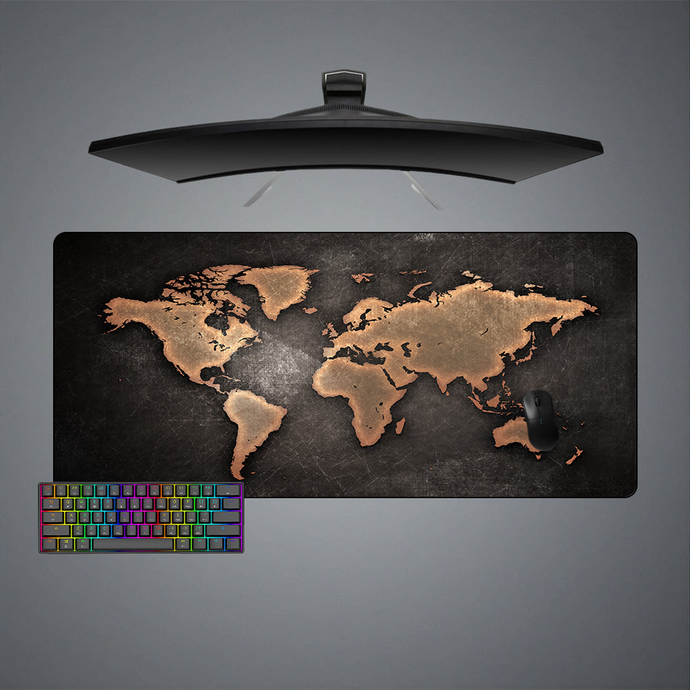 Metal Texture World Map Design XL Size Gamer Mouse Pad, Computer Desk Mat