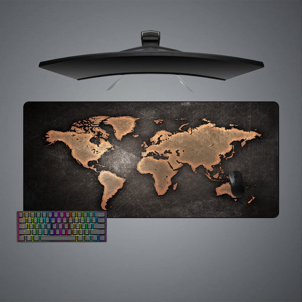 Metal Texture World Map Design XL Size Gamer Mouse Pad, Computer Desk Mat