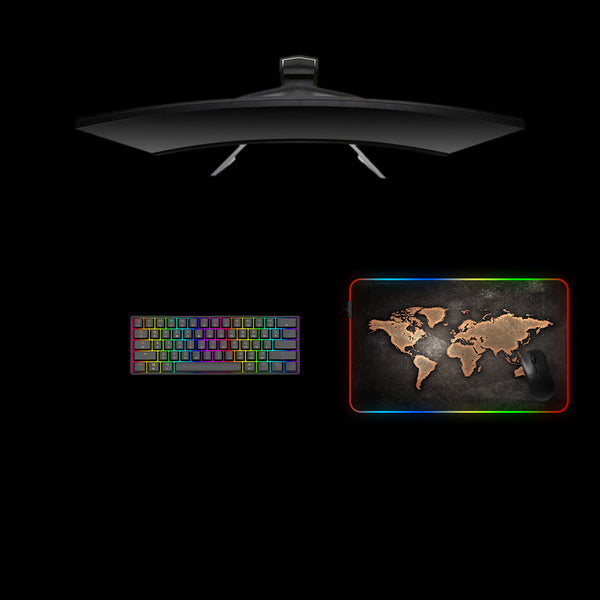 Metal Texture World Map Design Medium Size RGB Lighting Gamer Mouse Pad, Computer Desk Mat