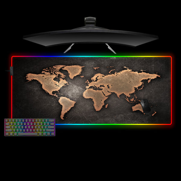 Metal Texture World Map Design XL Size RGB Lighting Gamer Mouse Pad, Computer Desk Mat