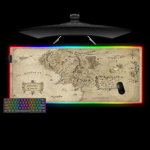 Middle Earth Map Design XXL Size RGB Lit Gaming Mouse Pad