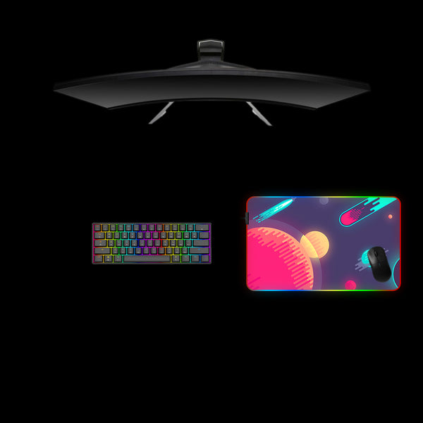 Minimalist Space Art Design Medium Size RGB Lit Gamer Mouse Pad, Computer Desk Mat