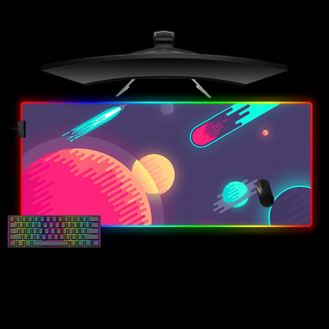 Minimalist Space Art Design XXL Size RGB Lit Gamer Mouse Pad, Computer Desk Mat