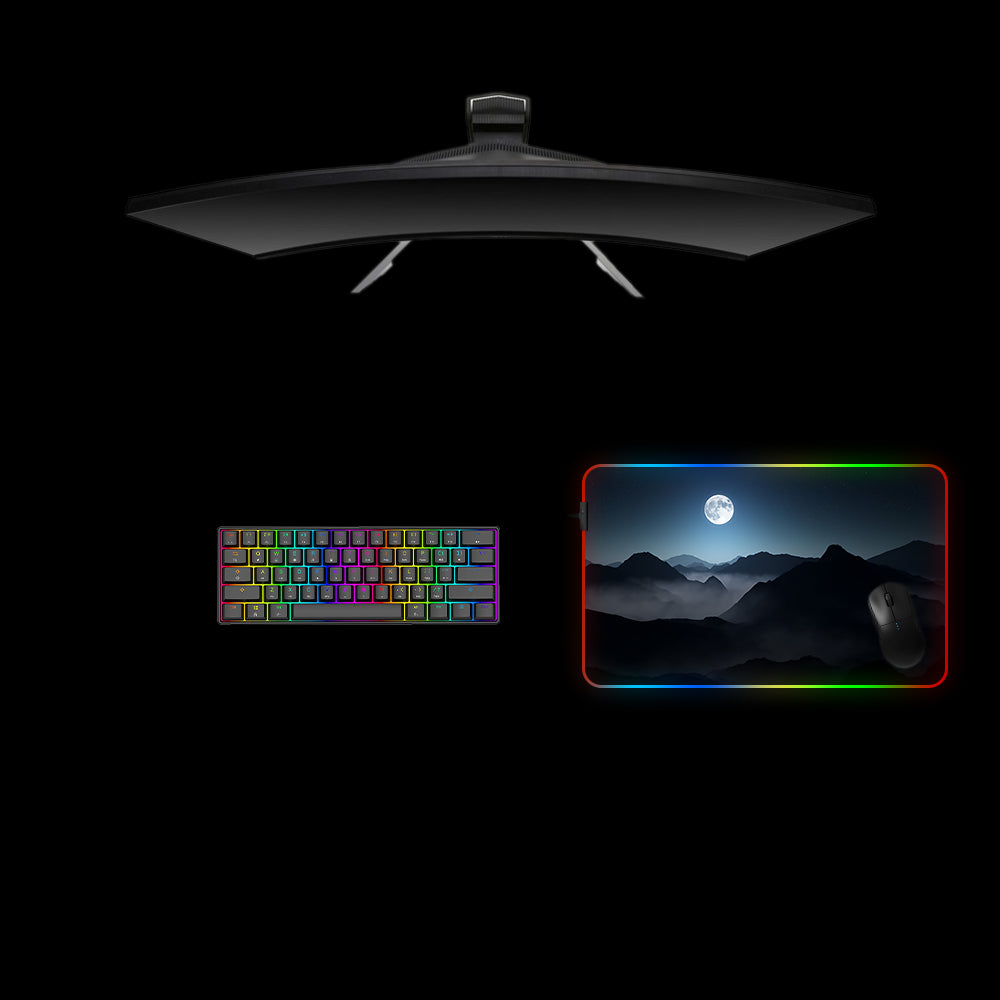 Misty Night Mountains Design Medium Size RGB Gaming Mousepad, Computer Desk Mat