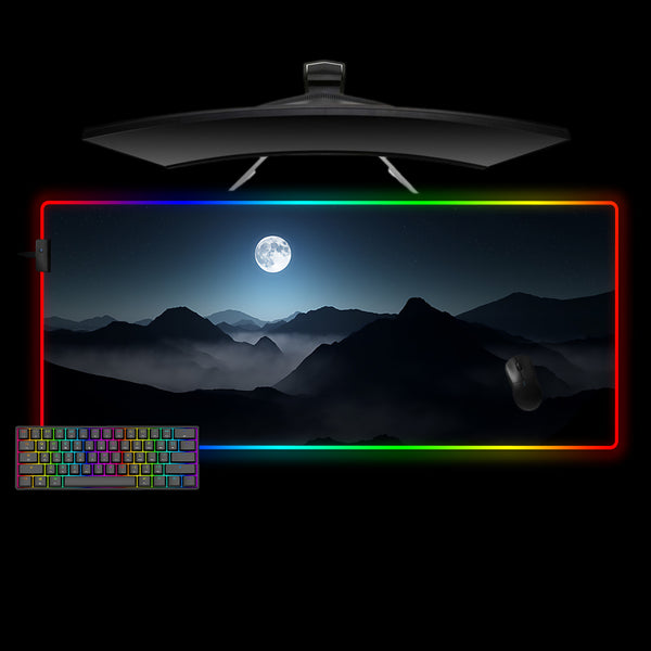 Misty Night Mountains Design XXL Size RGB Gaming Mousepad, Computer Desk Mat