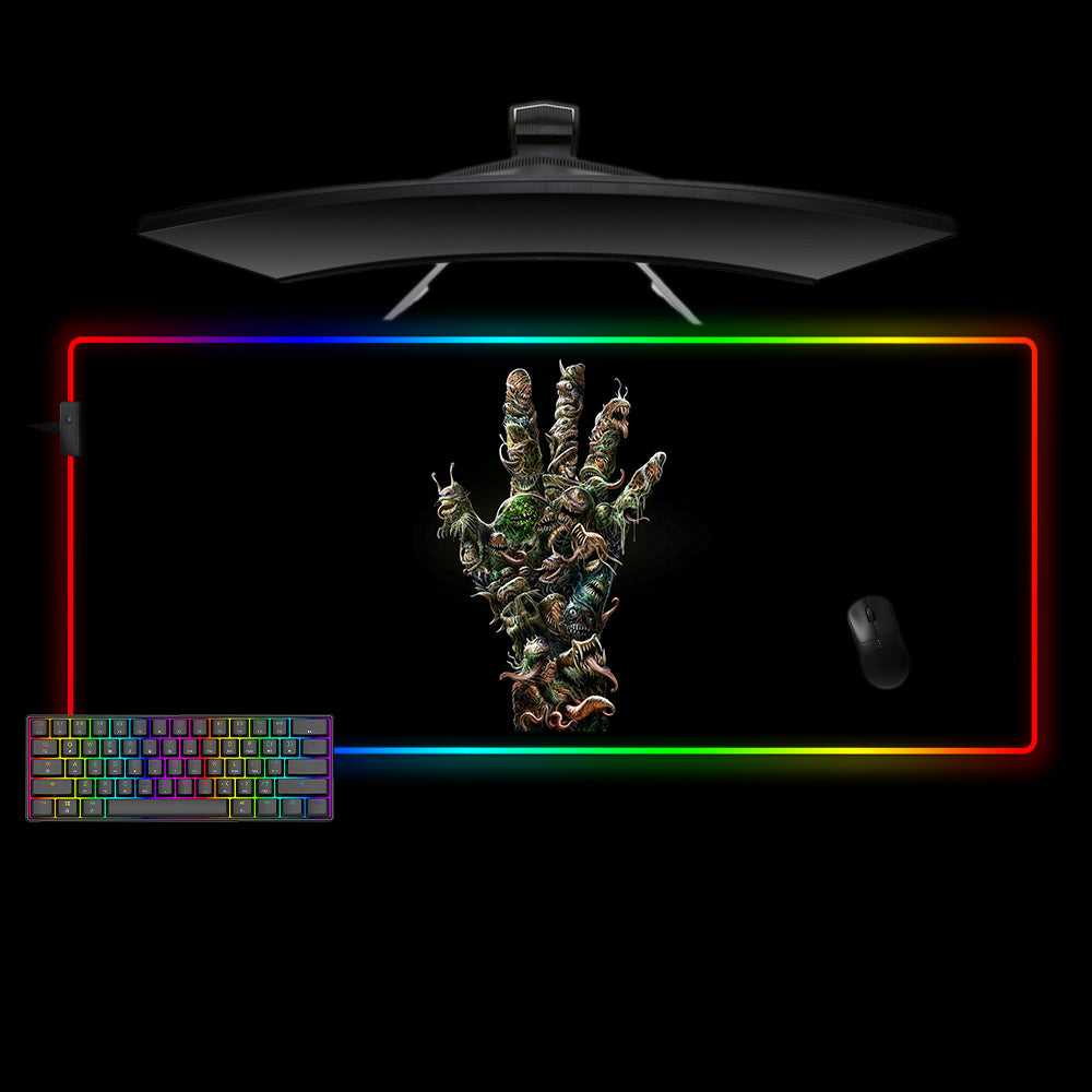 Monster Hand Design XL Size RGB Illuminated Gamer Mouse Pad, Computer Desk Mat
