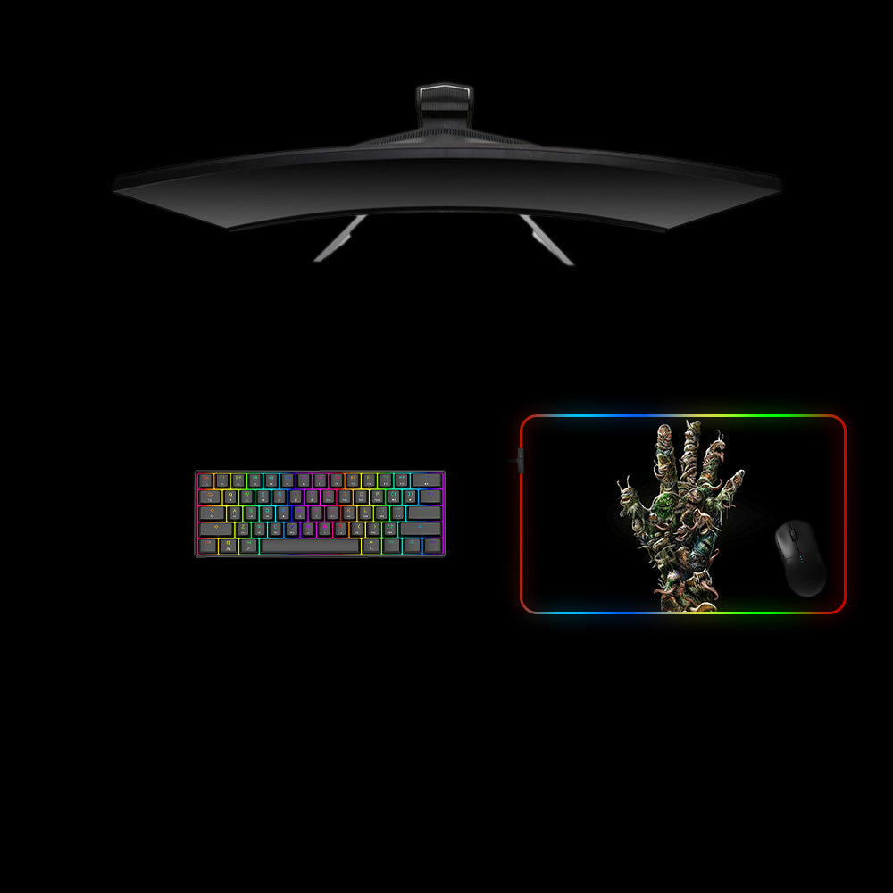 Monster Hand Design Medium Size RGB Illuminated Gamer Mouse Pad, Computer Desk Mat
