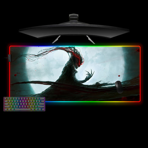 Moon Demon Design XXL Size RGB Lit Gamer Mouse Pad, Computer Desk Mat