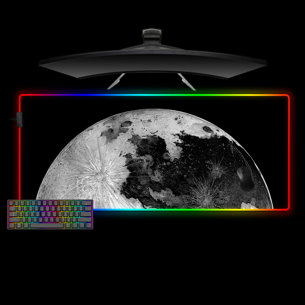 Moon Surface Design Large Size RGB Light Gamer Mouse Pad
