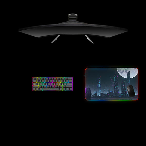 Moonlit Cyberpunk City Design Medium Size RGB Light Gaming Mouse Pad