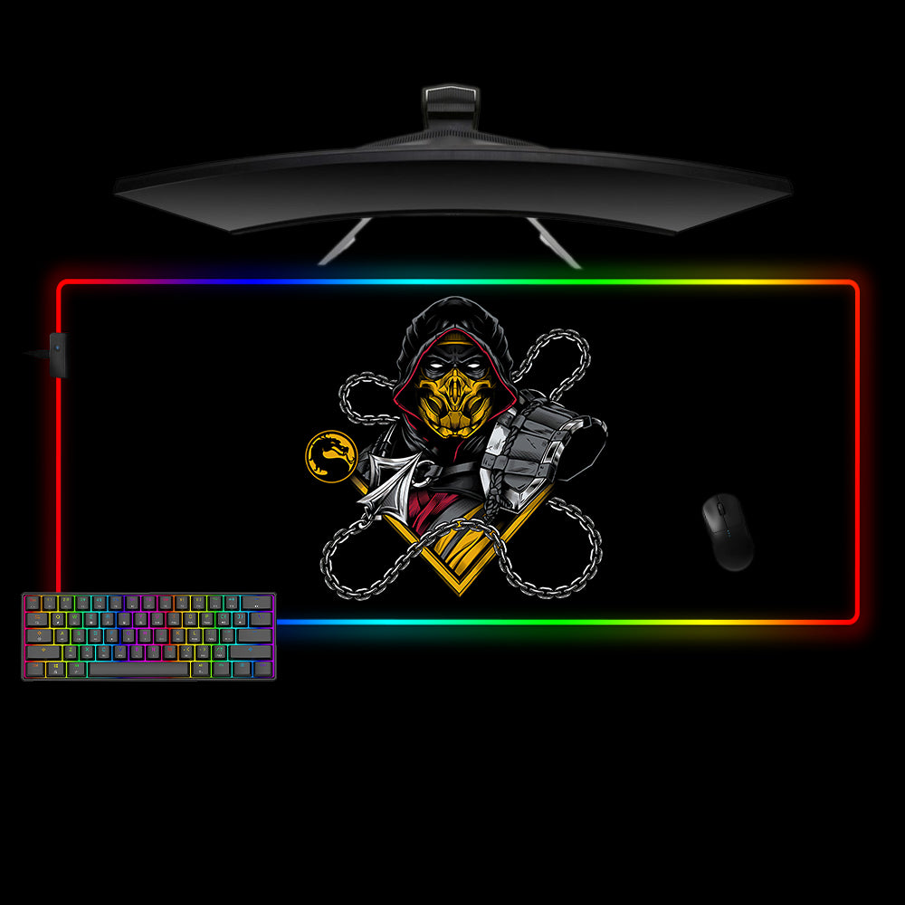 XL size RGB lit gaming mousepad with Mortal Kombat Scorpion Chain printed design