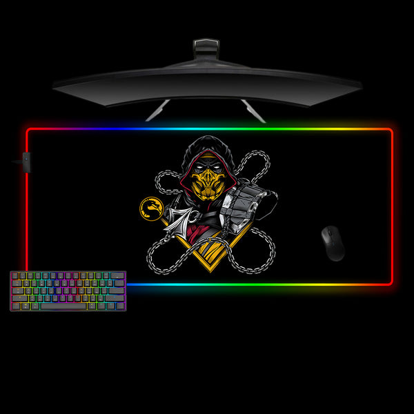 XL size RGB lit gaming mousepad with Mortal Kombat Scorpion Chain printed design