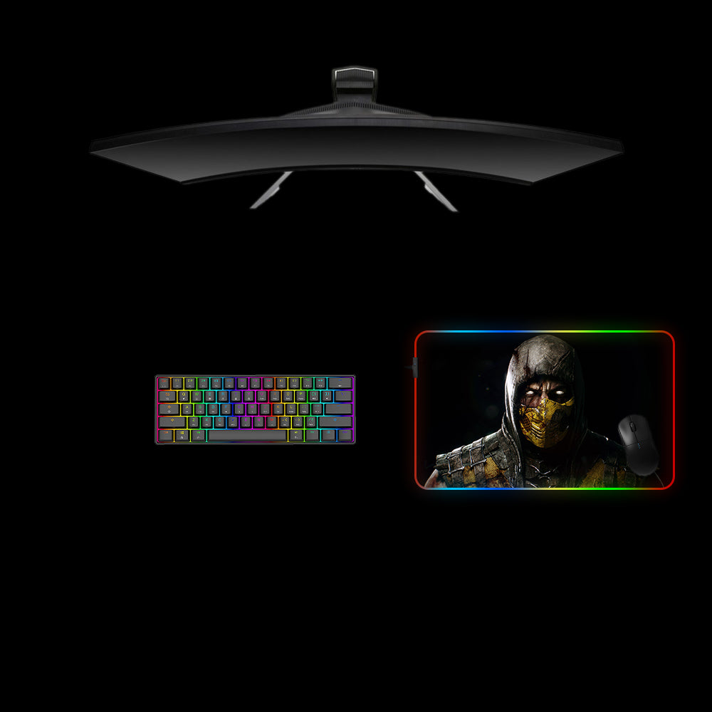 Mortal Kombat Scorpion Damage Design M Size RGB Backlit Gaming Mouse Pad, Computer Desk Mat