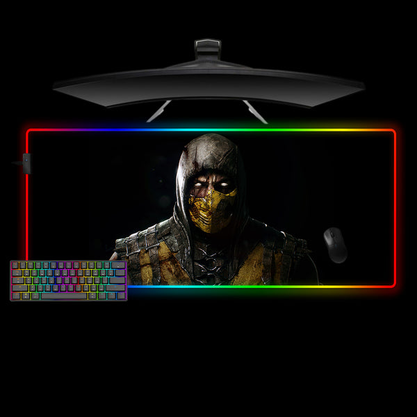 Mortal Kombat Scorpion Damage Design XL Size RGB Backlit Gaming Mouse Pad, Computer Desk Mat