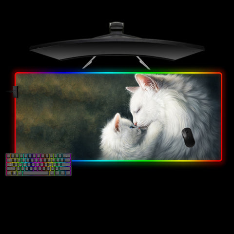 Mother Cat Design Large Size RGB Light Gamer Mouse Pad, Computer Desk Mat